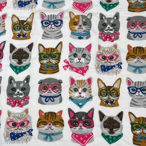 Humane Society Retro Cat Print Hand Towel White Multi Glasses Bandana Mod